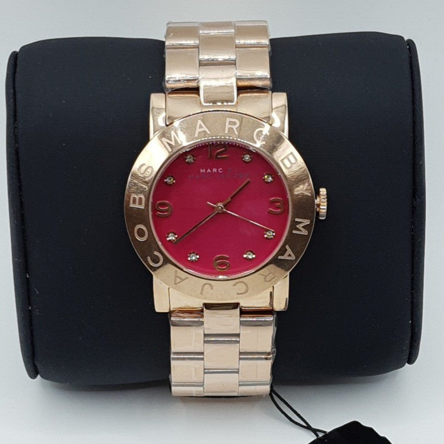 Marc Jacobs Amy Purple Dial Rose Gold Steel Strap Watch for Women - MBM8618