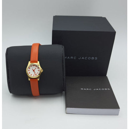 Marc Jacobs Henry Dinky White Dial Orange Leather Strap Watch for Women - MBM1236