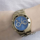 Marc Jacobs Blade Chronograph Blue Dial Gold Steel Strap Watch for Women - MBM3307