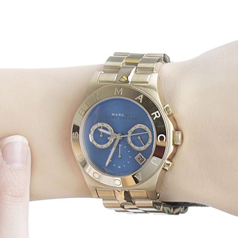 Marc Jacobs Blade Chronograph Blue Dial Gold Steel Strap Watch for Women - MBM3307