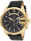 Diesel Mega Chief Chronograph Black Dial Black Leather Strap Watch For Men - DZ4344