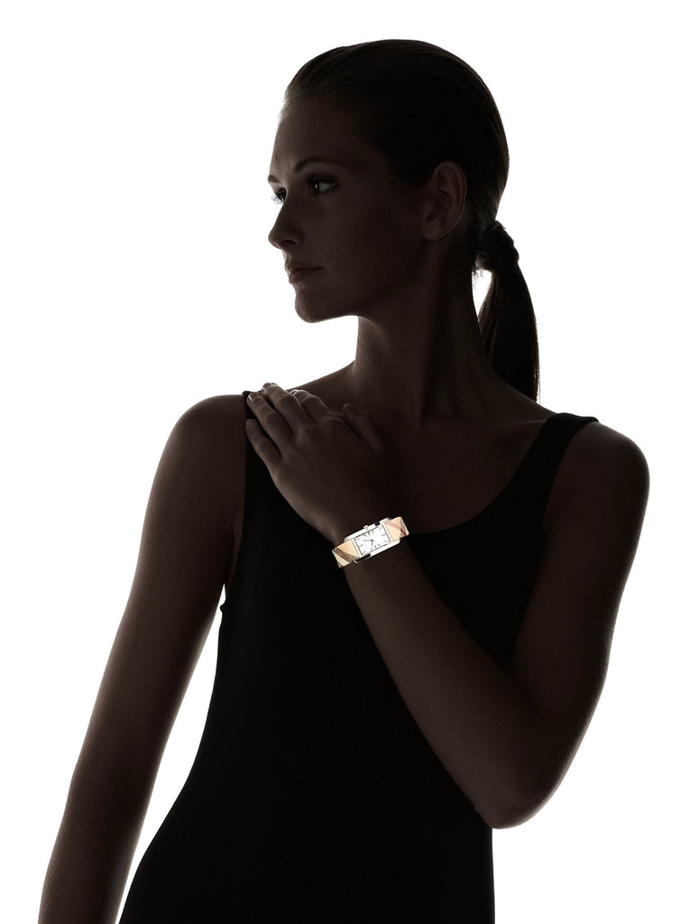 Burberry The Pioneer Silver Dial Haymarket Beige Leather Strap Watch for Women - BU9406