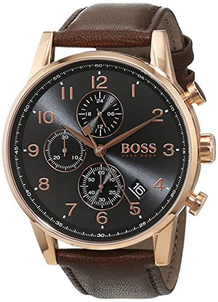 Hugo Boss Navigator Grey Dial Brown Leather Strap Watch for Men - 1513496