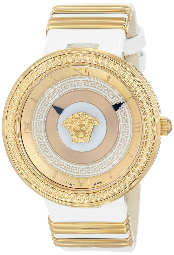 Versace V Metal Icon Gold Dial White & Gold Strap Watch for Women - VLC040014