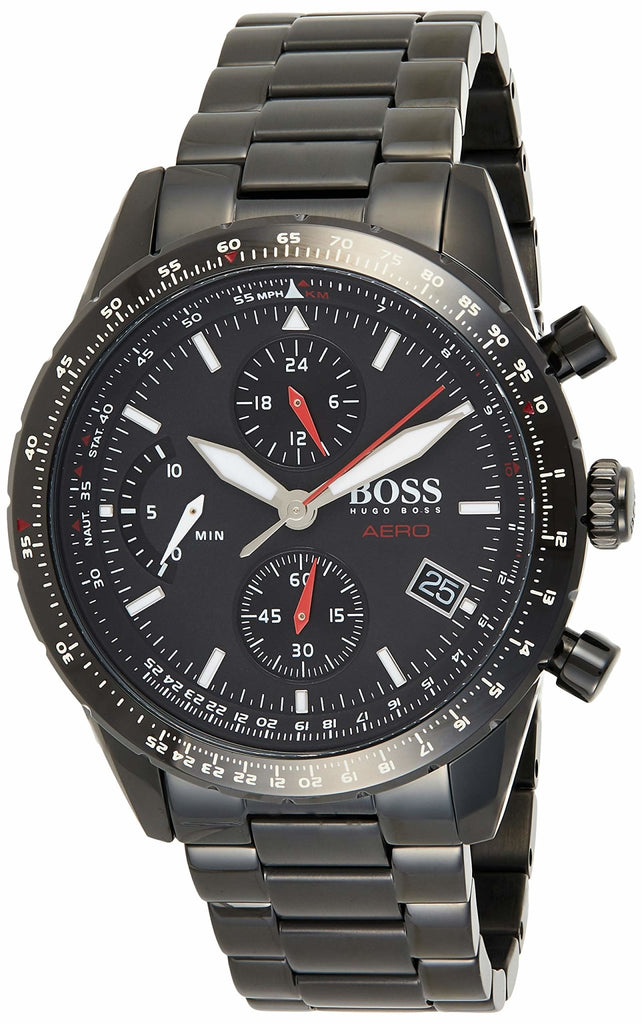 Hugo Boss Aero Black Dial Black Steel Strap Watch for Men - 1513771