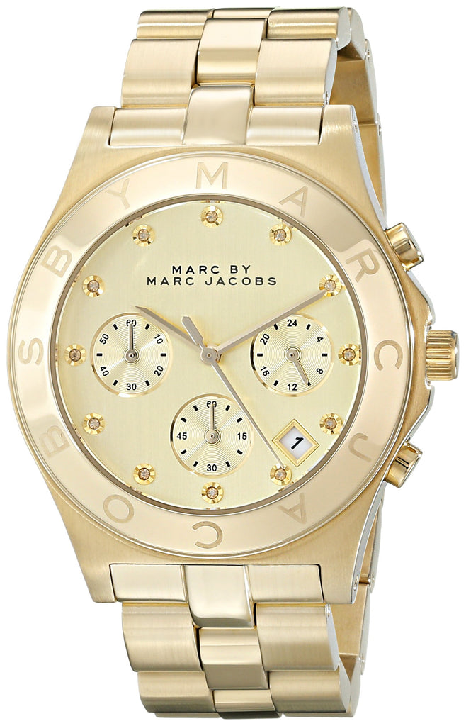 Marc Jacobs Blade Chronograph Gold Dial Gold Steel Strap Watch for Women - MBM3101