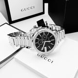 Gucci G Chrono Black Dial Silver Steel Strap Watch For Men - YA101204