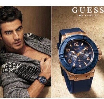 Guess Rigor Blue Dial Blue Silicone Strap Watch For Men - W0247G3