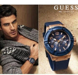 Guess Rigor Blue Dial Blue Silicone Strap Watch For Men - W0247G3