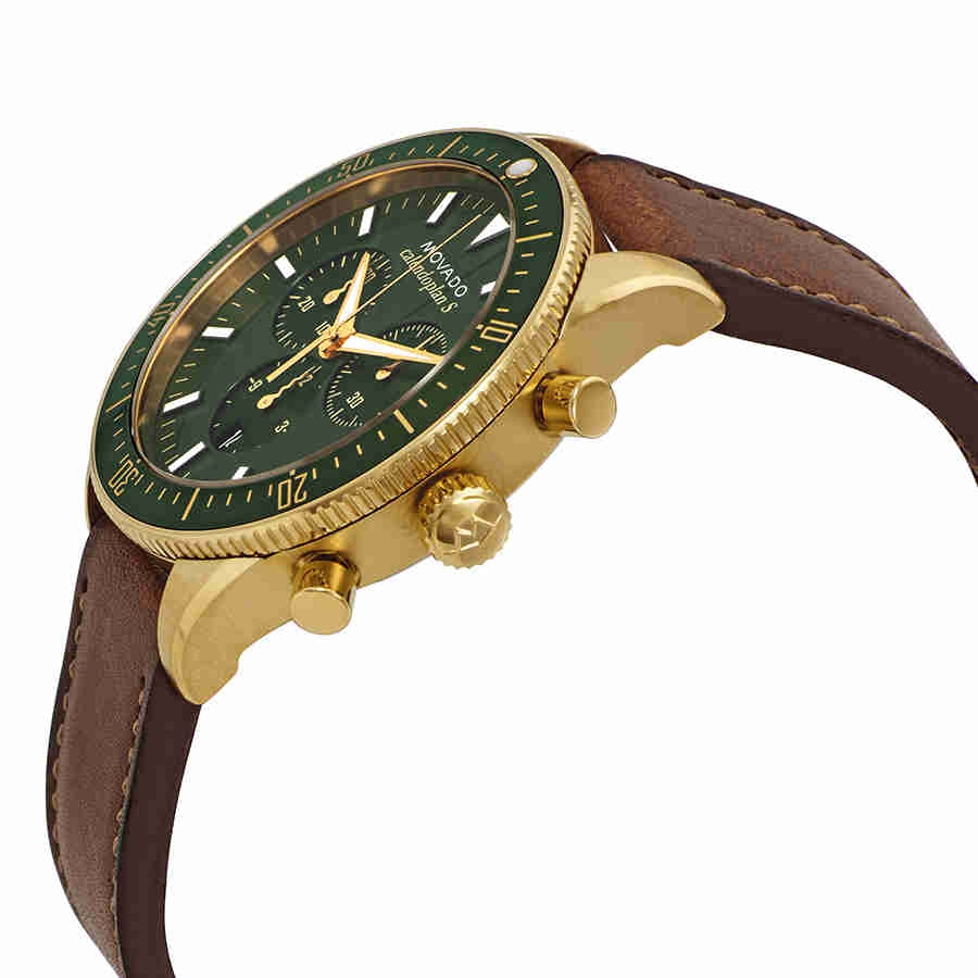 Movado Heritage Chronograph Green Dial Brown Leather Strap Watch For Men - 3650062