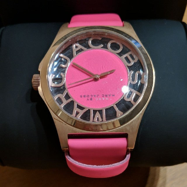 Marc Jacobs Henry Skeleton Pink Dial Pink Leather Strap Watch for Women - MBM1243