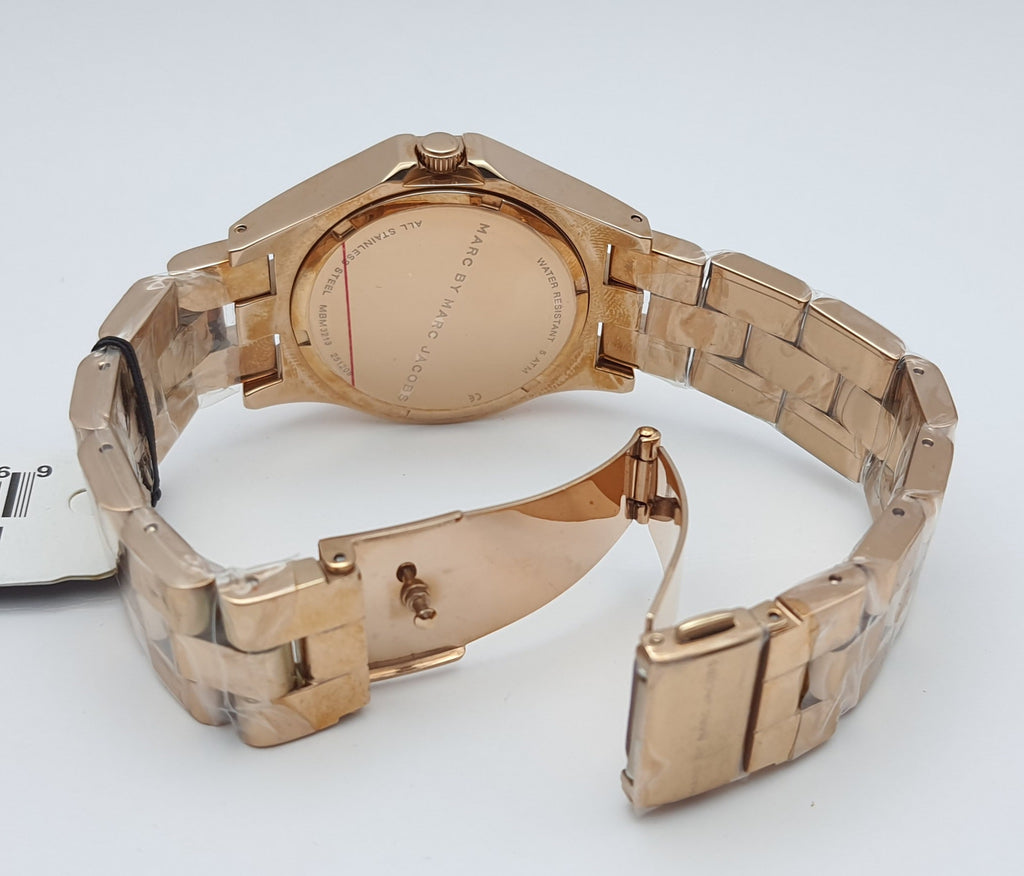 Marc Jacobs Henry Blue Dial Rose Gold Steel Strap Watch for Women - MBM3213