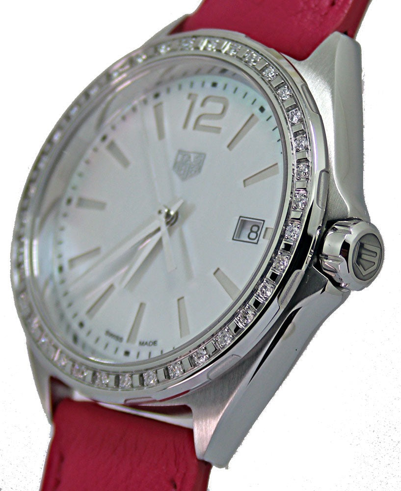 Tag Heuer Formula 1 Quartz Mother of Pearl Dial Red Leather Strap Watch for Women - WBJ131A.FC8253