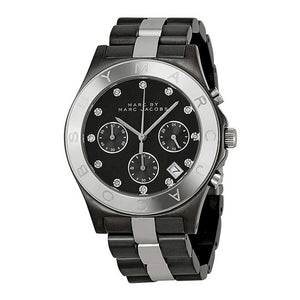 Marc Jacobs Blade Chronograph Black Dial Two Tone Steel Strap Watch for Women - MBM3179
