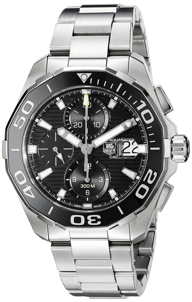 Tag Heuer Aquaracer Calibre 16 Day-Date Black Dial Silver Steel Strap Watch for Men - CAY211A.BA0927