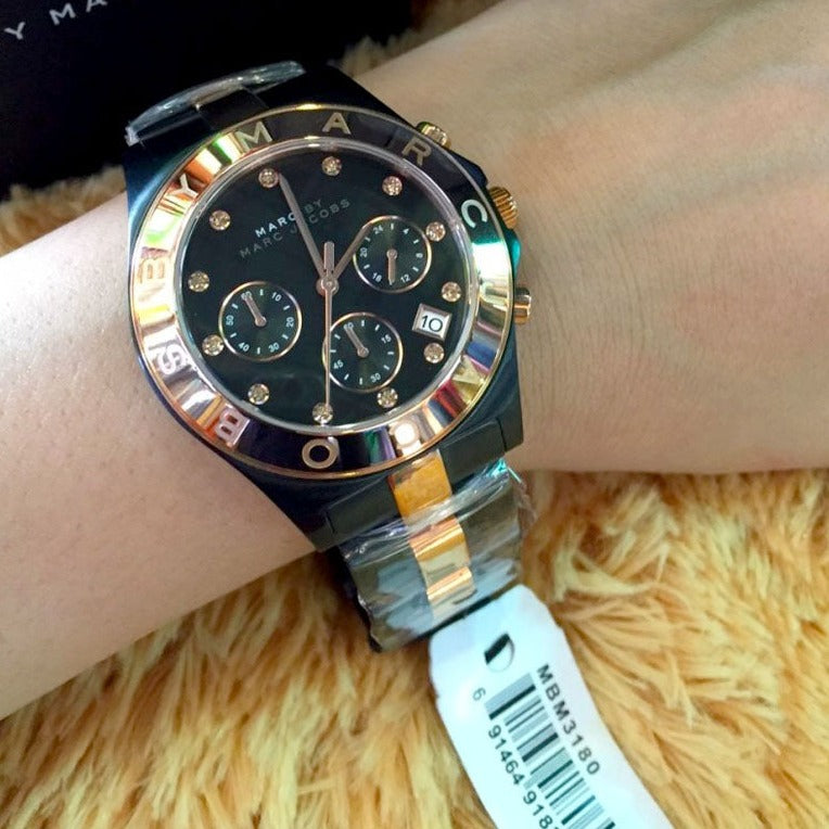 Marc Jacobs Blade Chronograph Grey Dial Two Tone Steel Strap Watch for Women - MBM3180