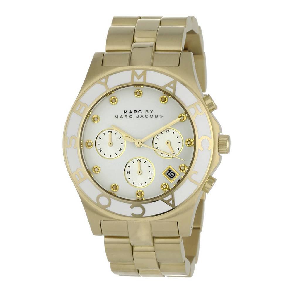 Marc Jacobs Blade Chronograph White Dial Gold Steel Strap Watch for Women - MBM3081