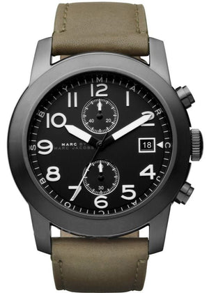 Marc Jacobs Larry Chronograph Black Dial Grey Leather Strap Watch for Men - MBM5034