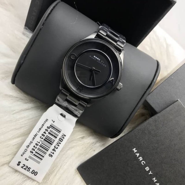 Marc Jacobs Tether Transparent Black Dial Black Steel Strap Watch for Women - MBM3415