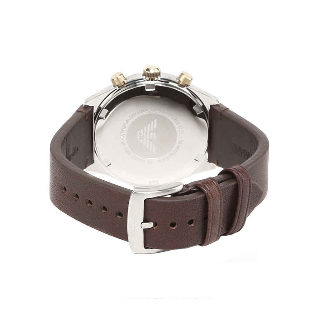 Emporio Armani Chronograph White Dial Brown Leather Strap Watch For Men - AR11033