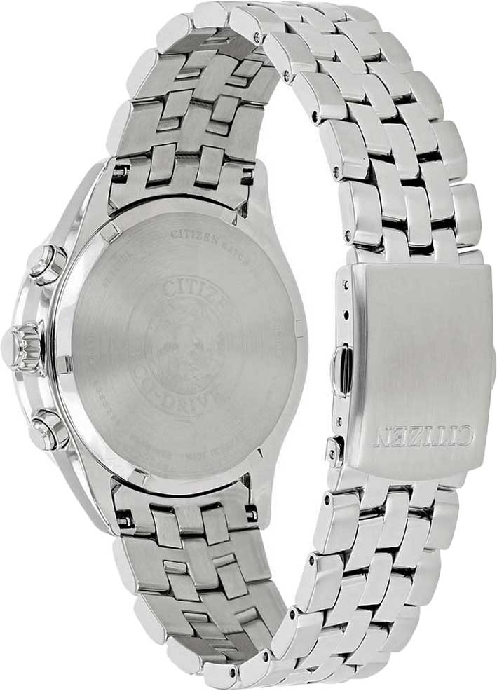 Citizen Eco Drive Chronograph Black Dial Silver Steel Strap Watch For Men - AT2140-55E