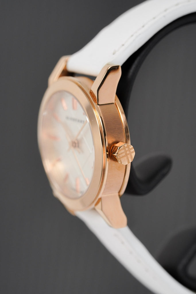 Burberry The City White Dial White Leather Strap Watch for Women - BU9209