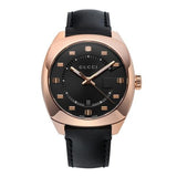 Gucci GG2570 Quartz Black Dial Black Leather Strap Watch For Men - YA142309