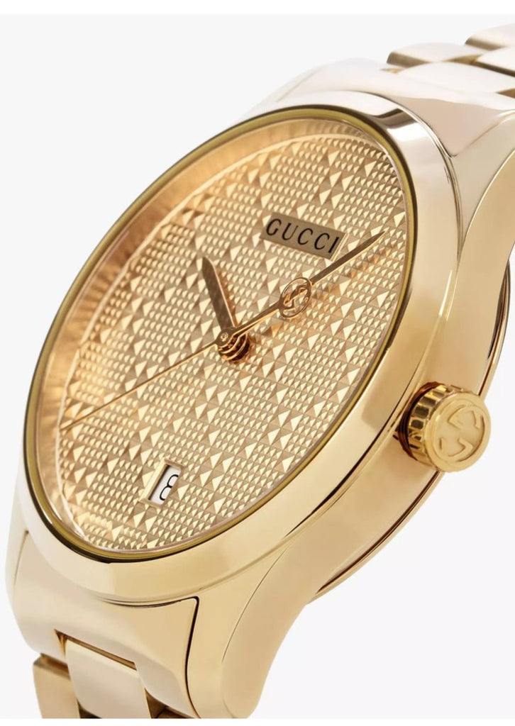 Gucci G Timeless Gold Dial Gold Steel Strap Watch For Women - YA126553