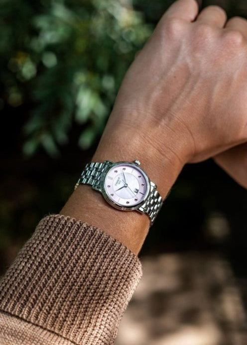 Tissot T Classic Carson Premium Lady Mother of Pearl Pink Dial Silver Steel Strap Watch For Women - T122.210.11.159.00