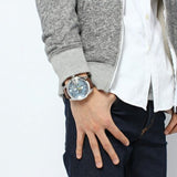 Diesel Mega Chief Chronograph Blue Dial Brown Leather Strap Watch For Men - DZ4281