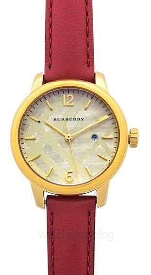 Burberry The City Gold Dial Red Leather Strap Watch for Women - BU9140