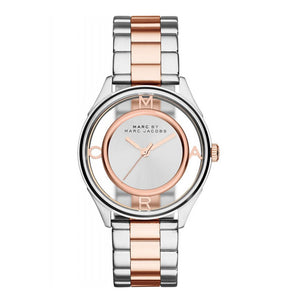 Marc Jacobs Tether Transparent White Dial Two Tone Steel Strap Watch for Women - MBM3436