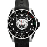 Gucci Dive Feline Black Dial Black Rubber Strap Watch For Men - YA136320