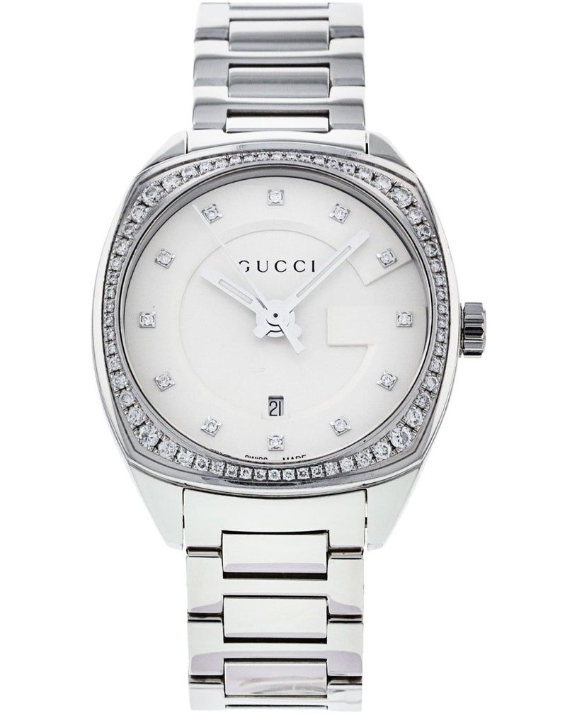 Gucci GG2570 Diamonds Silver Dial Silver Steel Strap Watch For Women - YA142505