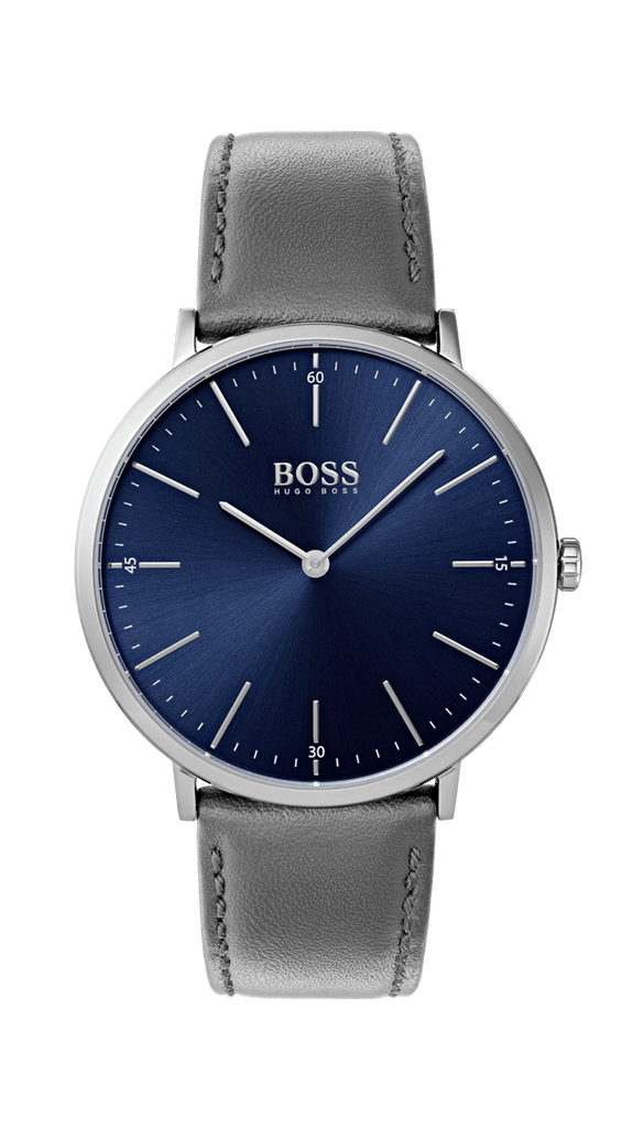 Hugo Boss Horizon Blue Dial Grey Leather Strap Watch for Men - 1513539