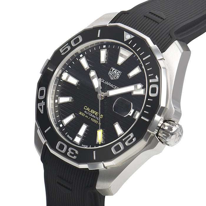 Tag Heuer Aquaracer Calibre 5 Automatic Black Dial Black Rubber Strap Watch for Men - WAY211A.FT6151