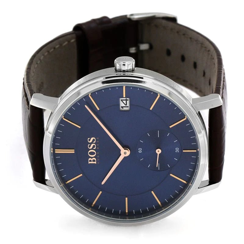 Hugo Boss Corporal Blue Dial Brown Leather Strap Watch for Men - 151363