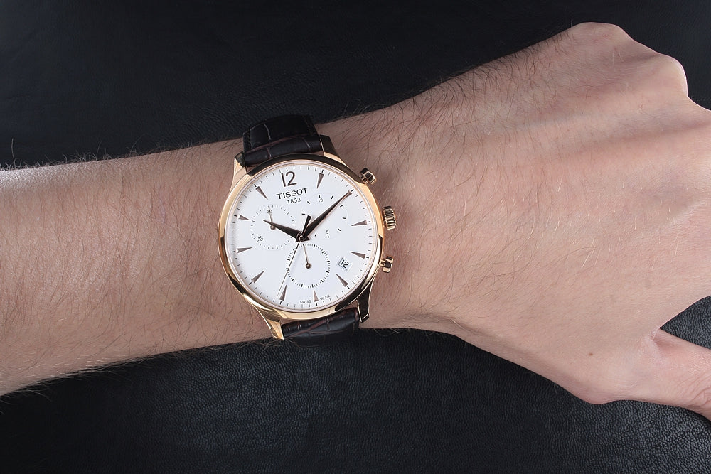 Tissot T Classic Tradition Chronograph White Dial Brown Leather Strap Watch For Men - T063.617.36.037.00