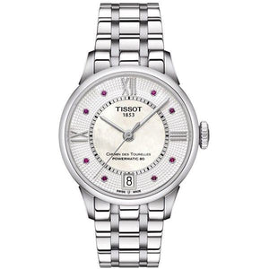 Tissot Chemin Des Tourelles Powermatic 80 Rubies Mother of Pearl Dial Silver Steel Strap Watch For Women - T099.207.11.113.00