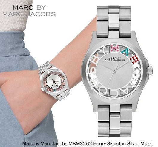 Marc Jacobs Henry Skeleton Silver Dial Silver Steel Strap Watch for Women - MBM3262