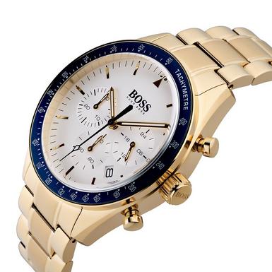 Hugo Boss Trophy White Dial Gold Steel Strap Watch for Men - 1513631