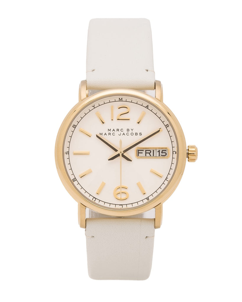 Marc Jacobs Fergus White Dial White Leather Strap Watch for Women - MBM8653
