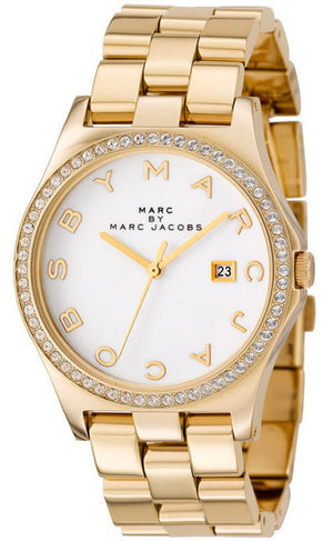 Marc Jacobs Henry Diamonds White Dial Gold Steel Strap Watch for Women - MBM3045