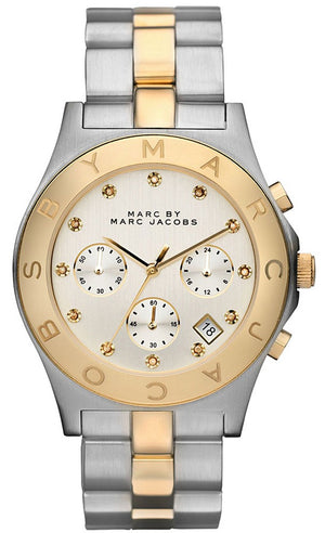 Marc Jacobs Blade Chronograph Silver Dial Two Tone Steel Strap Watch for Women - MBM3177