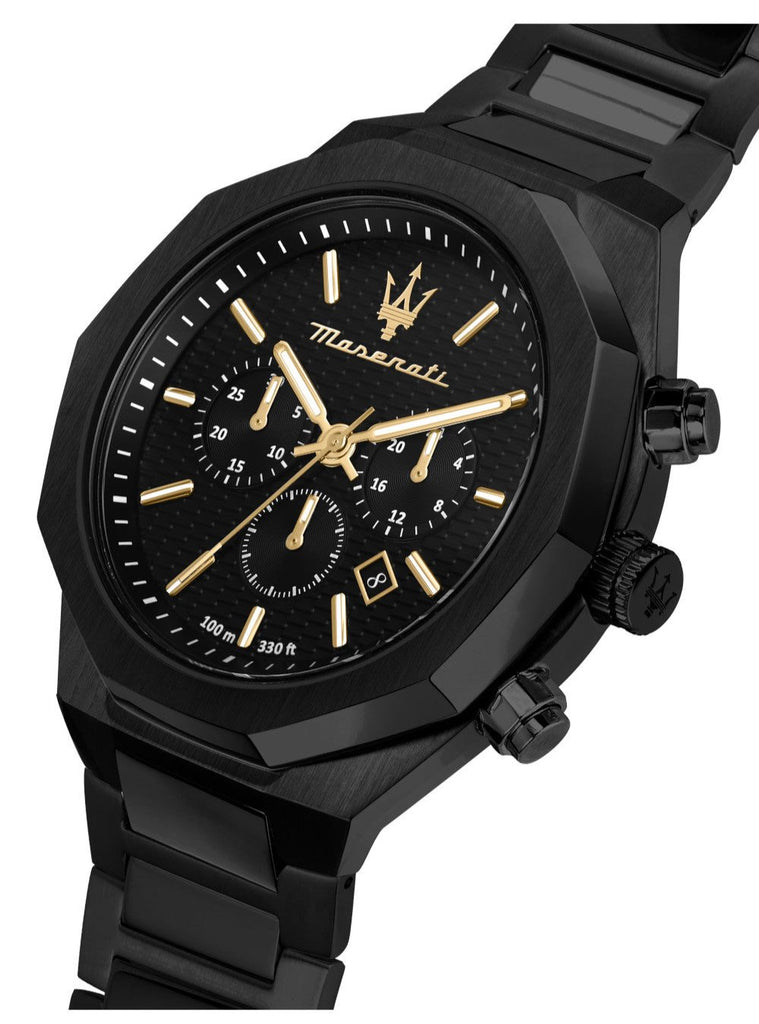 Maserati Stile Chronograph Black Dial Black Steel Strap Watch For Men - R8873642005