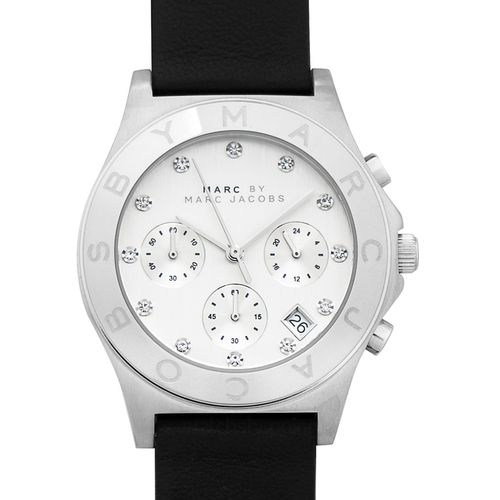 Marc Jacobs Blade Chronograph White Dial Black Leather Strap Watch for Women - MBM1189