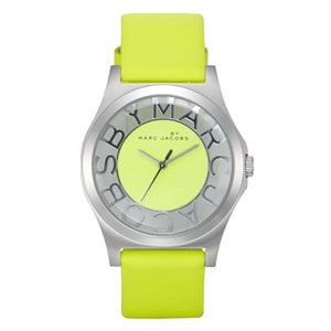 Marc Jacobs Henry Skeleton Neon Yellow Dial Yellow Leather Strap Watch for Women - MBM1242