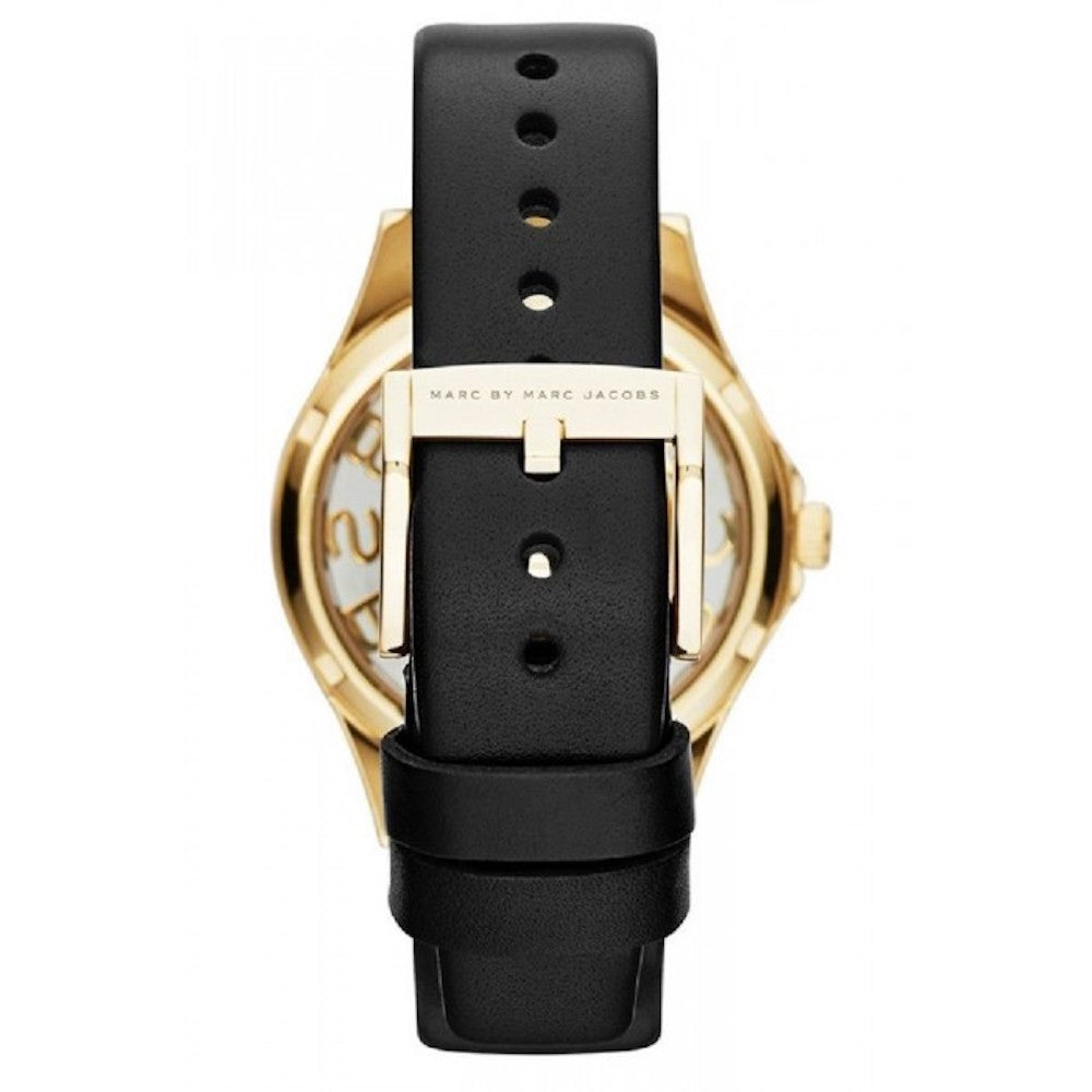 Marc Jacobs Henry Skeleton Black Dial Black Leather Strap Watch for Women - MBM1340