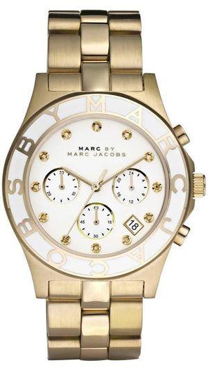 Marc Jacobs Blade Chronograph White Dial Gold Steel Strap Watch for Women - MBM3081