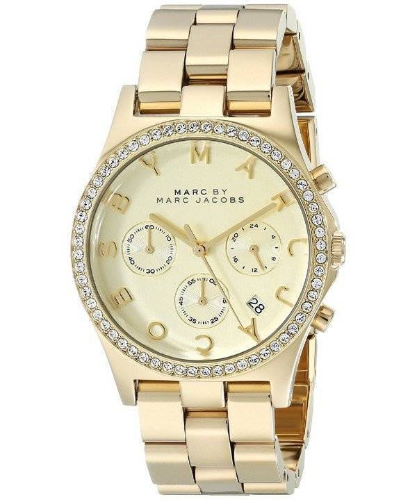 Marc Jacobs Henry Chronograph Gold Dial Gold Steel Strap Watch for Women - MBM3105